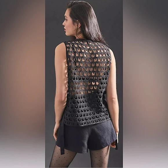 by Anthropologie Black Crochet Tank Top, One Size - Picture 3 of 13